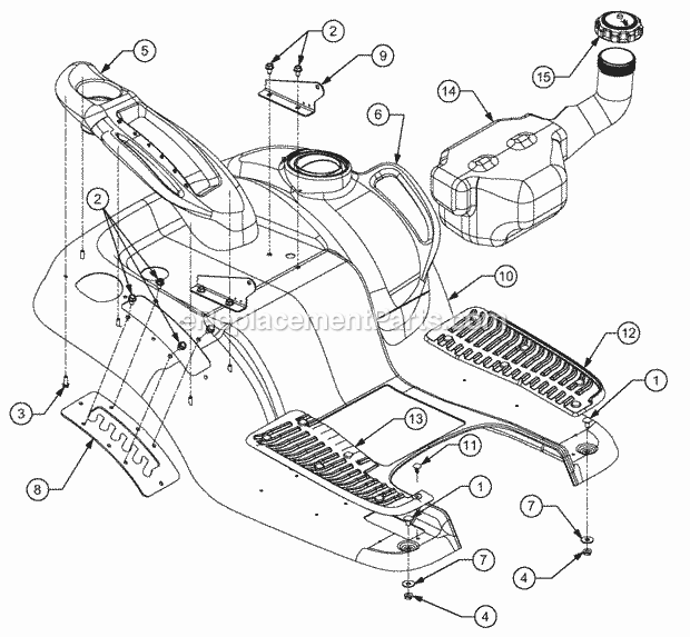 Fender & Fuel Tank Diagram and Parts List for 1529 13A-261H100 Cub Cadet Lawn Tractor